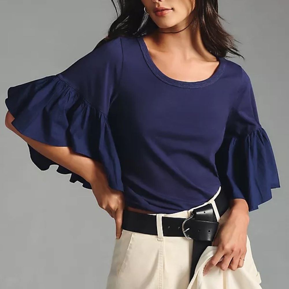 Anthropologie Maeve Ruffle-Sleeve Blouse Top